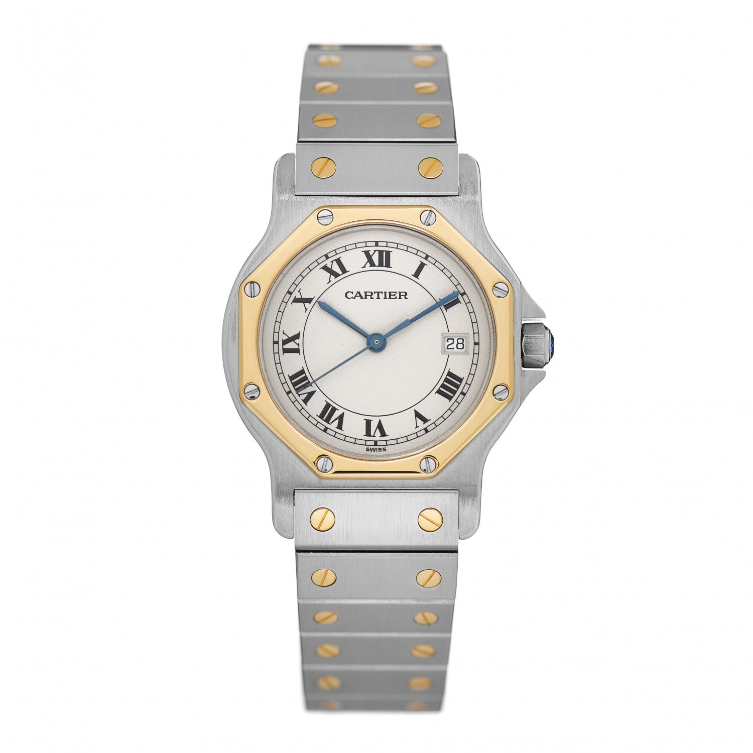 Cartier Stainless Steel 18K Yellow Gold 29mm Santos Octagon Quartz Watch 1 of 4