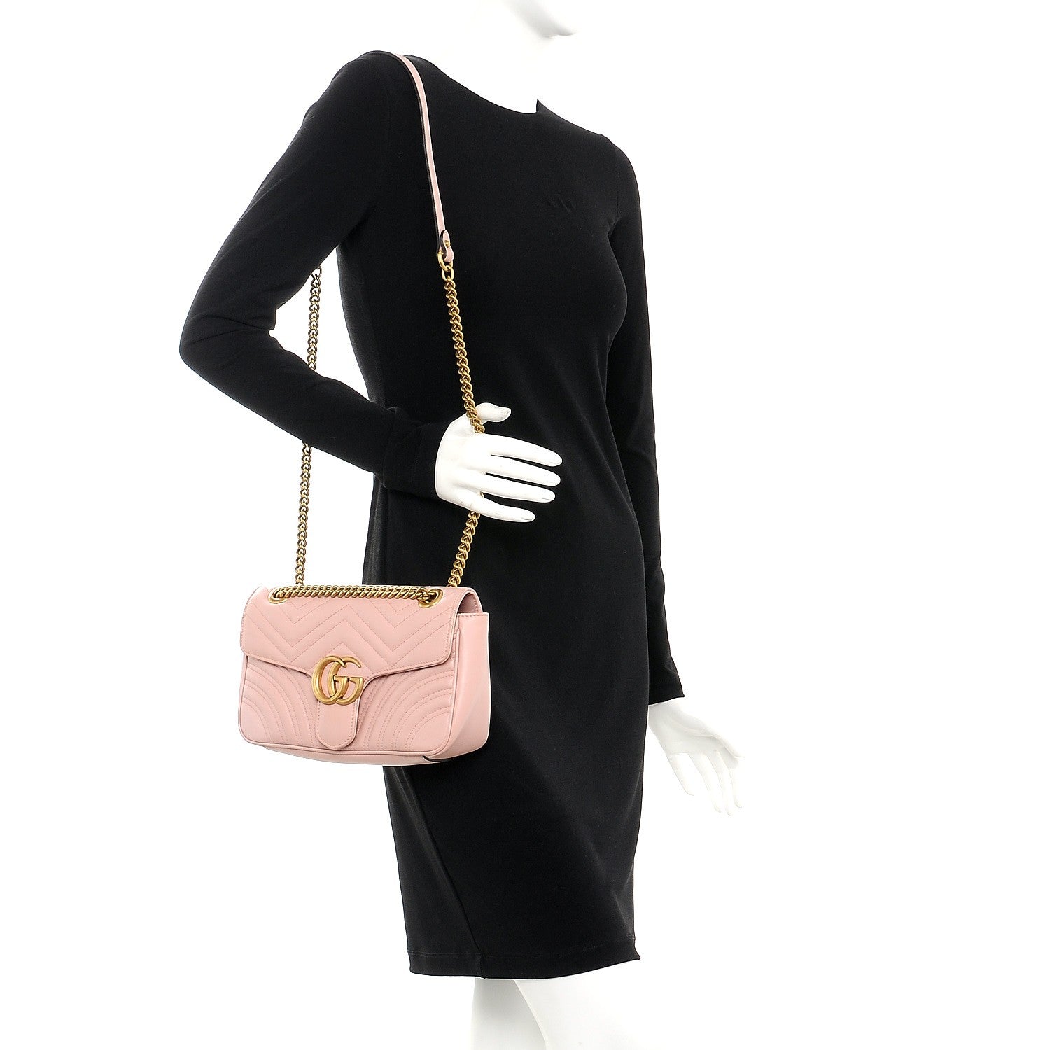Gucci Calfskin Matelasse Small GG Marmont Shoulder Bag Perfect Pink 2 of 11