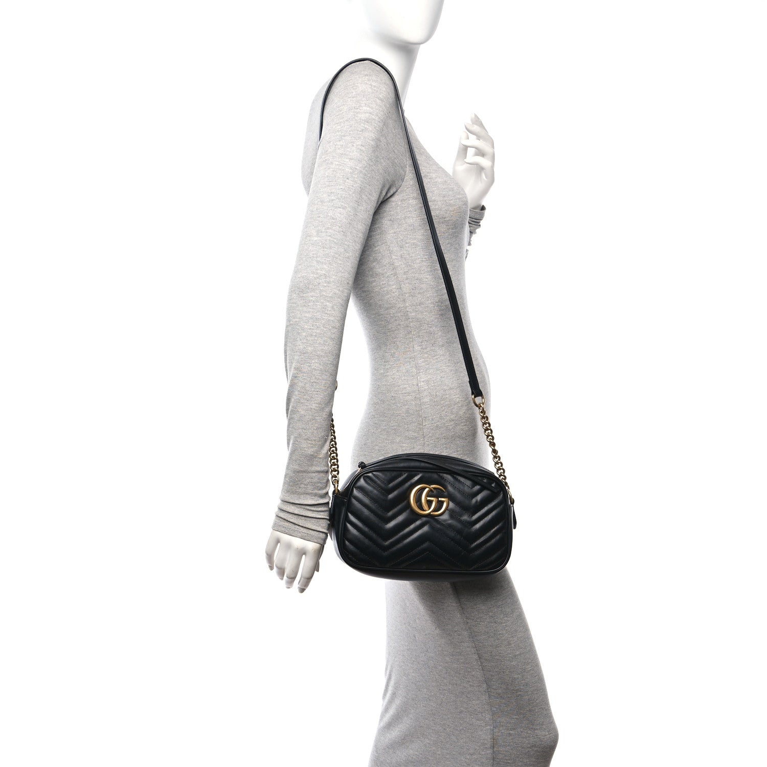 Gucci Calfskin Matelasse Small GG Marmont Chain Shoulder Bag Black 2 of 10