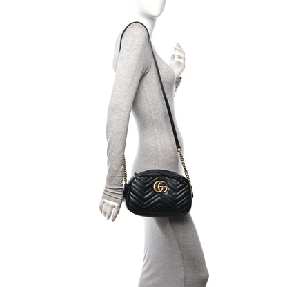 Gucci Calfskin Matelasse Small GG Marmont Chain Shoulder Bag Black 2 of 10