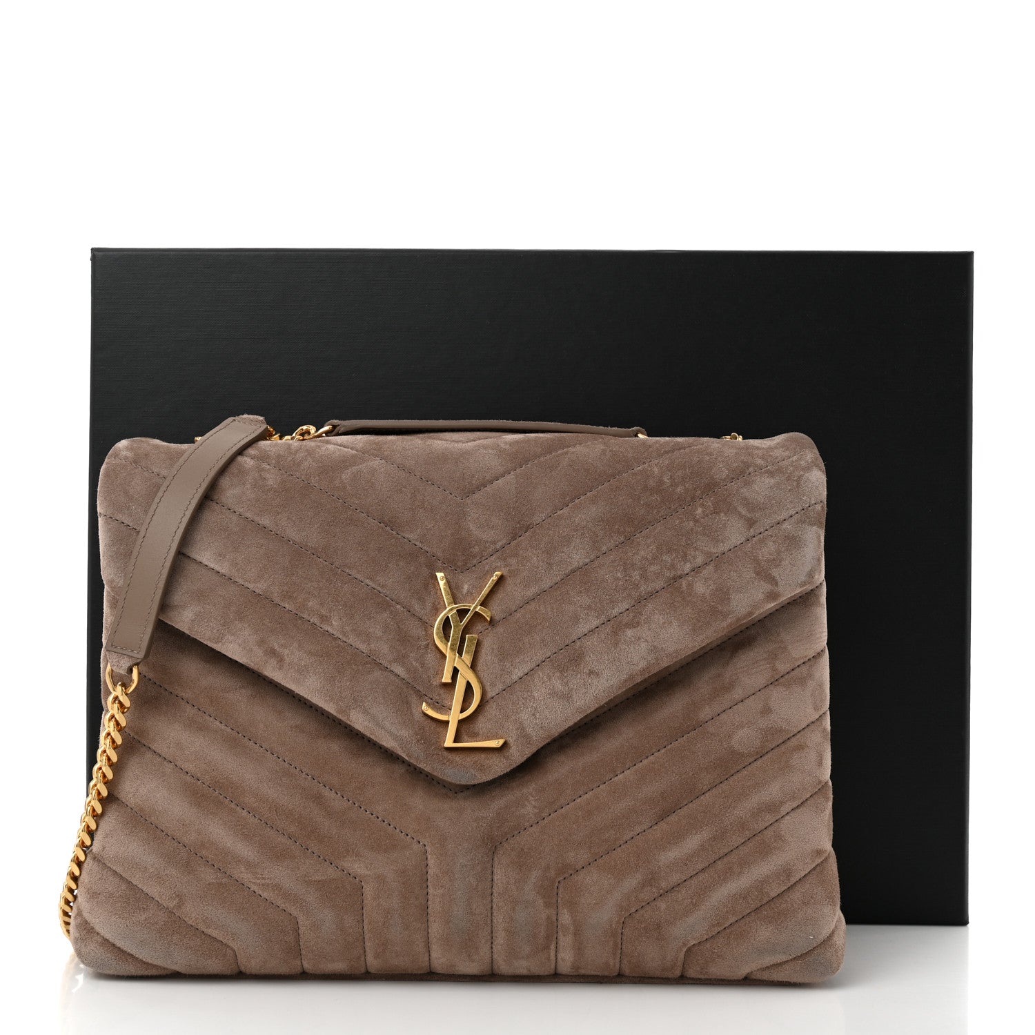 Saint Laurent Suede Y Quilted Monogram Medium Loulou Chain Satchel Taupe 11 of 11