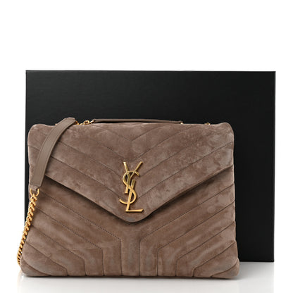Saint Laurent Suede Y Quilted Monogram Medium Loulou Chain Satchel Taupe 11 of 11