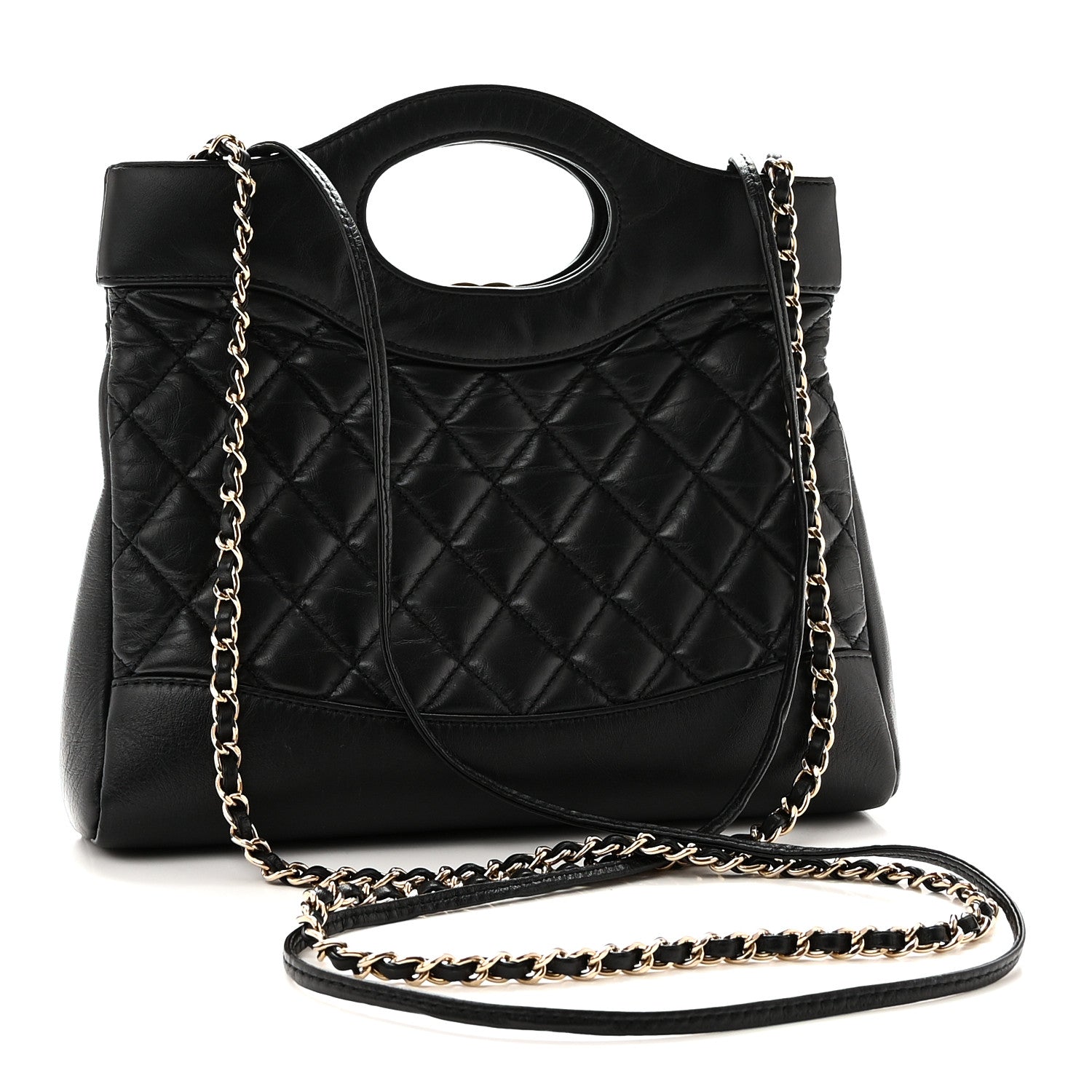 Chanel Shiny Crumpled Calfskin Quilted Mini 31 Shopping Bag Black 3 of 10