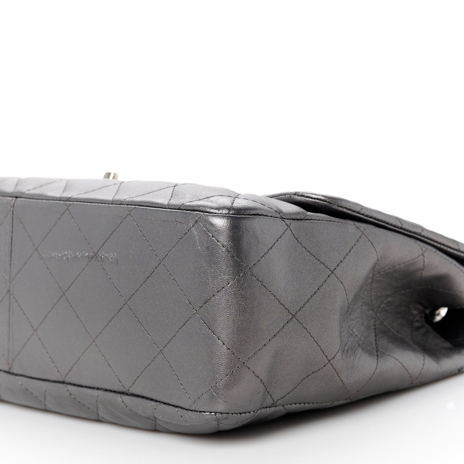 Chanel Metallic Lambskin Quilted Jumbo Single Flap Dark Grey 11 of 12