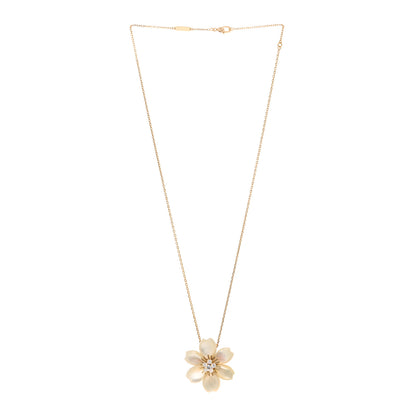 Van Cleef & Arpels 18K Yellow Gold Diamond Mother of Pearl Small Rose De Noel Clip Pendant Necklace 3 of 6