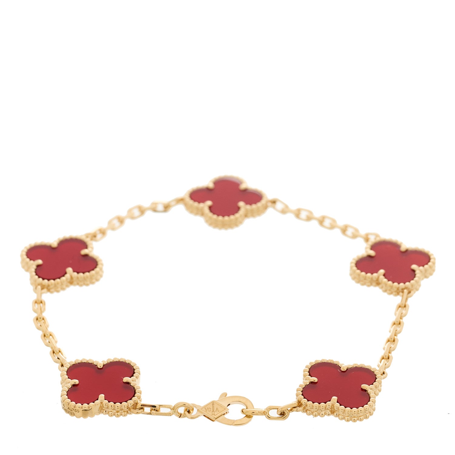Van Cleef & Arpels 18K Yellow Gold Carnelian 5 Motifs Vintage Alhambra Bracelet 2 of 5