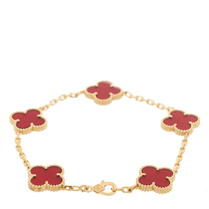 Van Cleef & Arpels 18K Yellow Gold Carnelian 5 Motifs Vintage Alhambra Bracelet 2 of 5