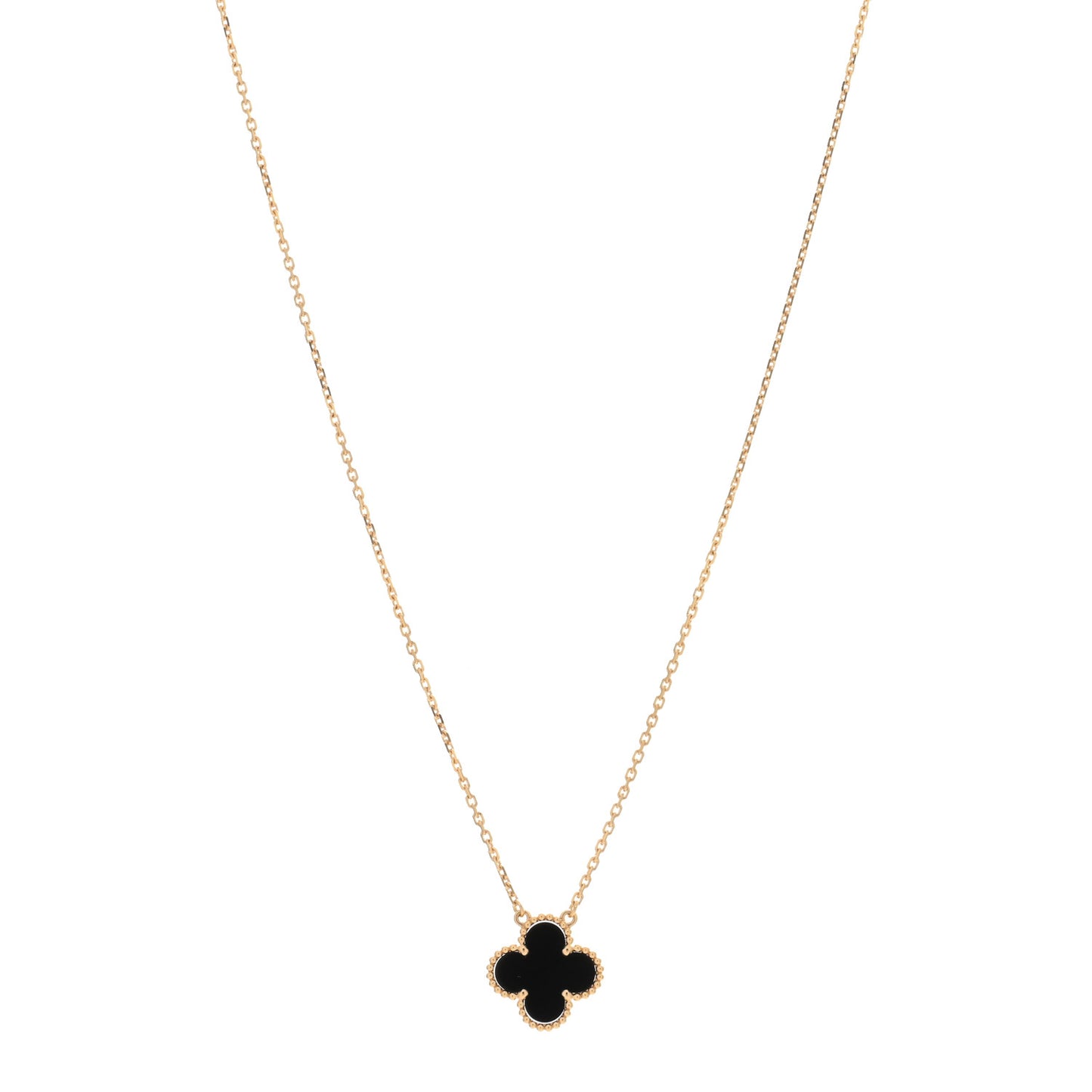 18K Yellow Gold Black Onyx Vintage Alhambra Pendant Necklace