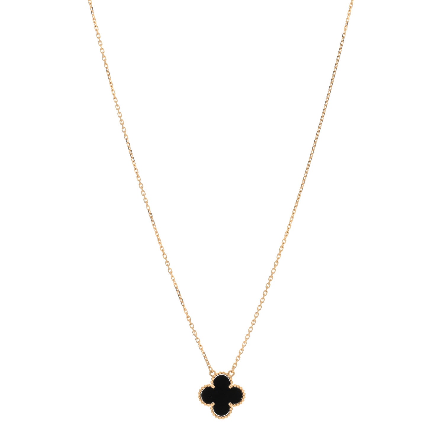 Van Cleef & Arpels 18K Yellow Gold Black Onyx Vintage Alhambra Pendant Necklace 1 of 4