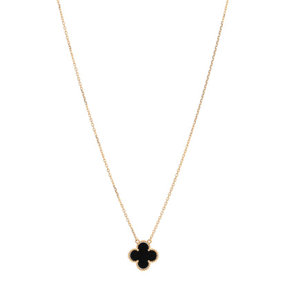 Van Cleef & Arpels 18K Yellow Gold Black Onyx Vintage Alhambra Pendant Necklace 1 of 4