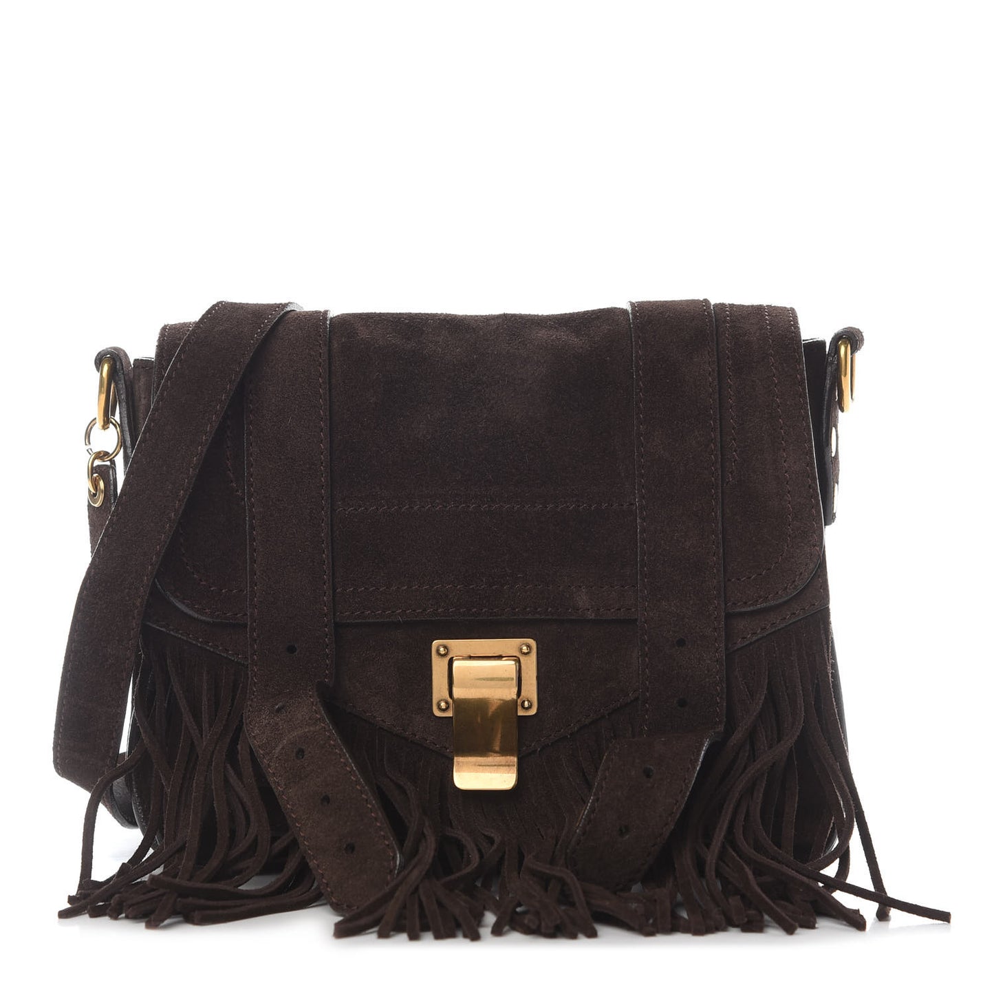 Suede Fringed PS1 Crossbody Pouch Bark