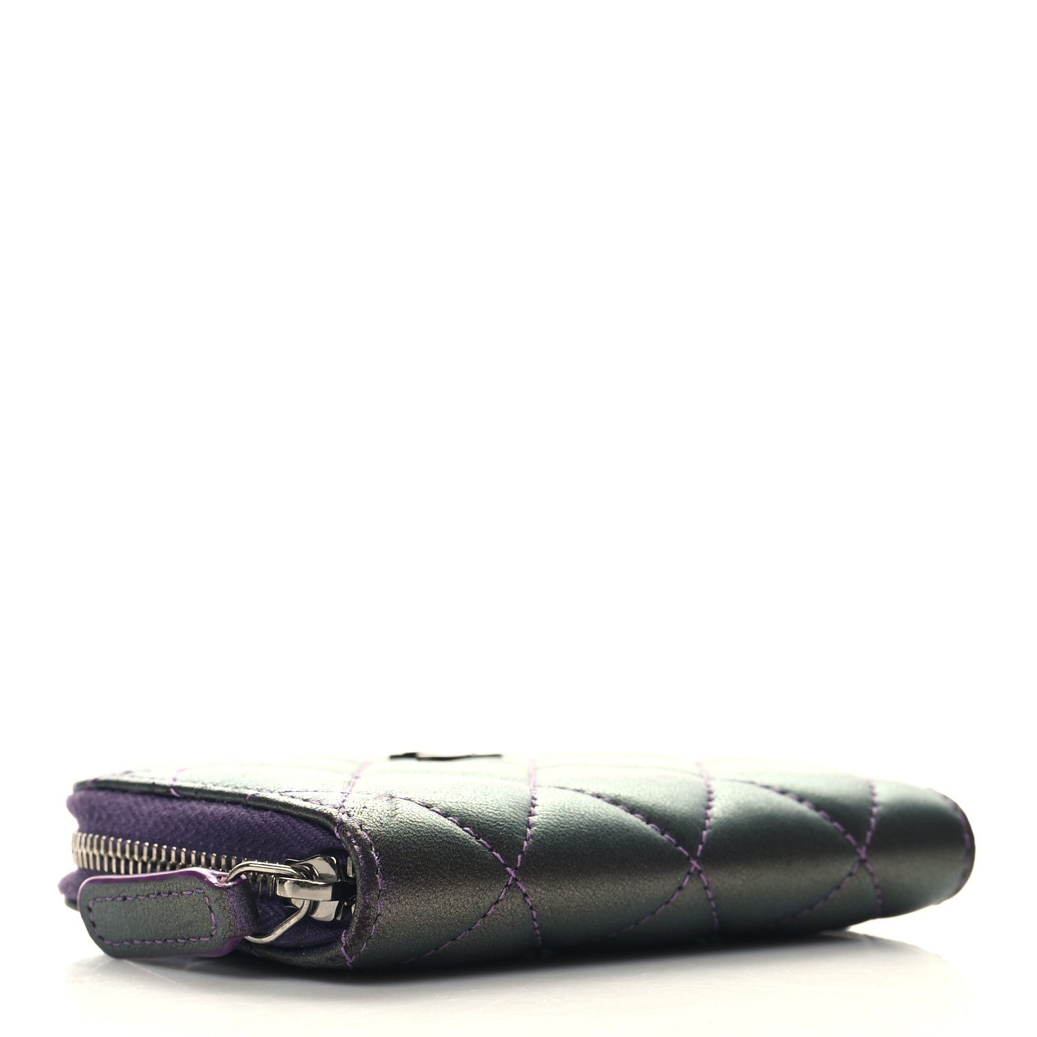 Chanel Metallic Lambskin Quilted Zip Around Coin Purse Wallet Purple 5 of 9