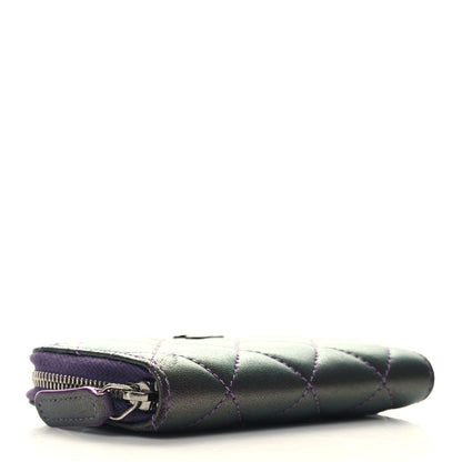 Chanel Metallic Lambskin Quilted Zip Around Coin Purse Wallet Purple 5 of 9