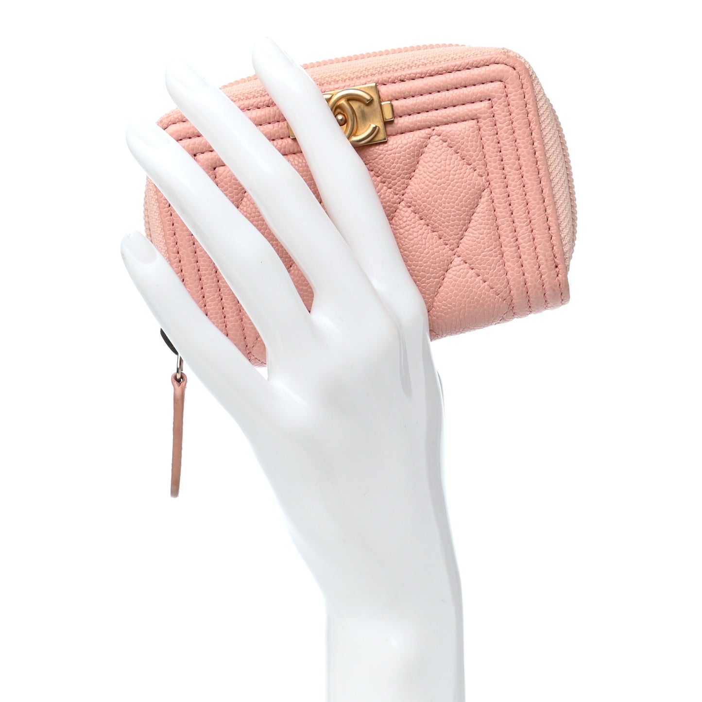 Caviar Quilted Boy Zip Around Coin Purse Wallet Light Pink
