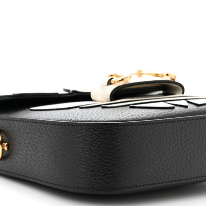 Gucci X ADIDAS Textured Dollar Calfskin Web Trefoil Mini Horsebit 1955 Shoulder Bag Black Off White 9 of 10