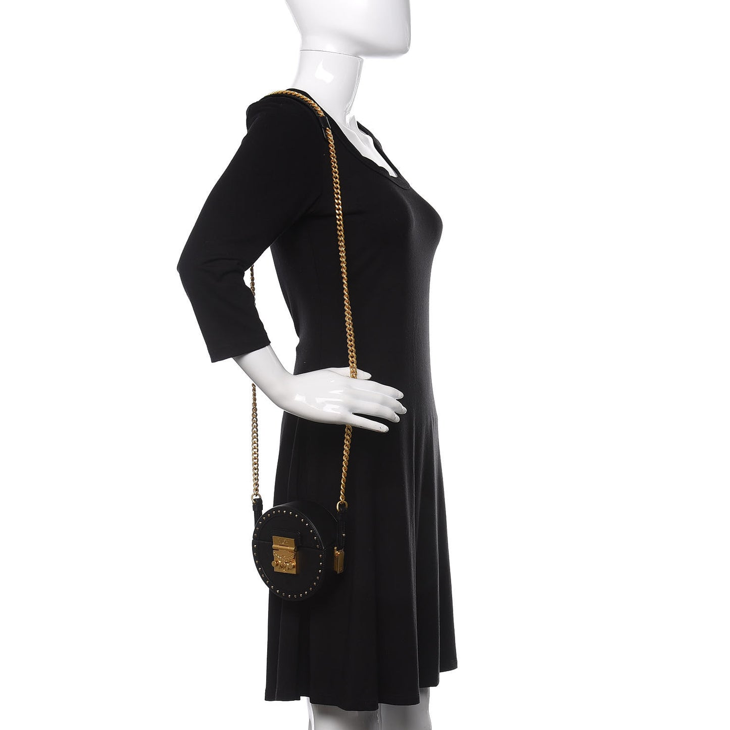 Monogram Coated Canvas Studded Berlin Tambourine Round Crossbody Black