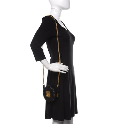 MCM Monogram Coated Canvas Studded Berlin Tambourine Round Crossbody Black 2 of 8