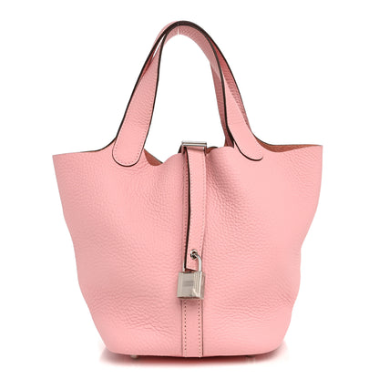 Hermes Taurillon Clemence Picotin Lock 18 PM Rose Sakura 1 of 10