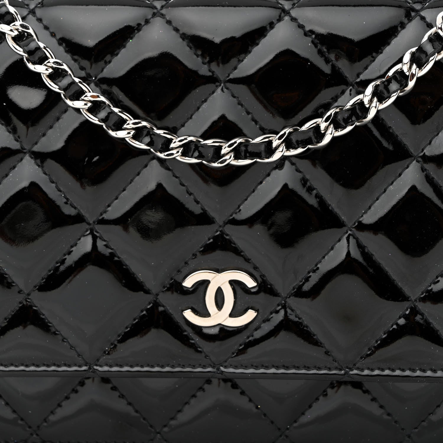 Chanel Patent Quilted Wallet On Chain WOC Black 9 of 13
