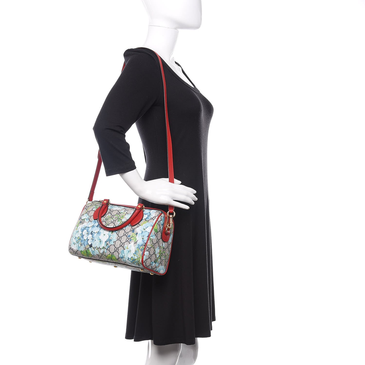 Gucci GG Supreme Monogram Blooms Small Boston Beige Blue Navy Hibiscus Red 2 of 11