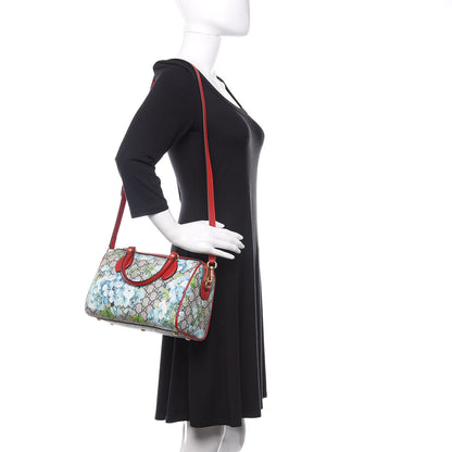 Gucci GG Supreme Monogram Blooms Small Boston Beige Blue Navy Hibiscus Red 2 of 11