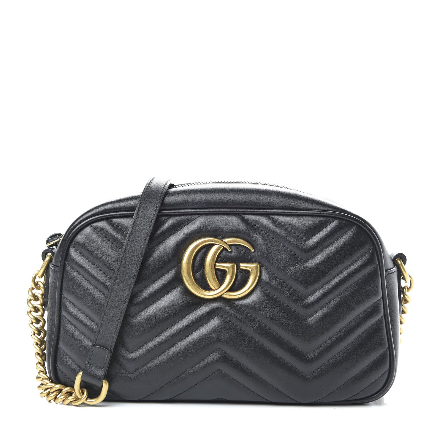 Calfskin Matelasse Small GG Marmont Chain Shoulder Bag Black