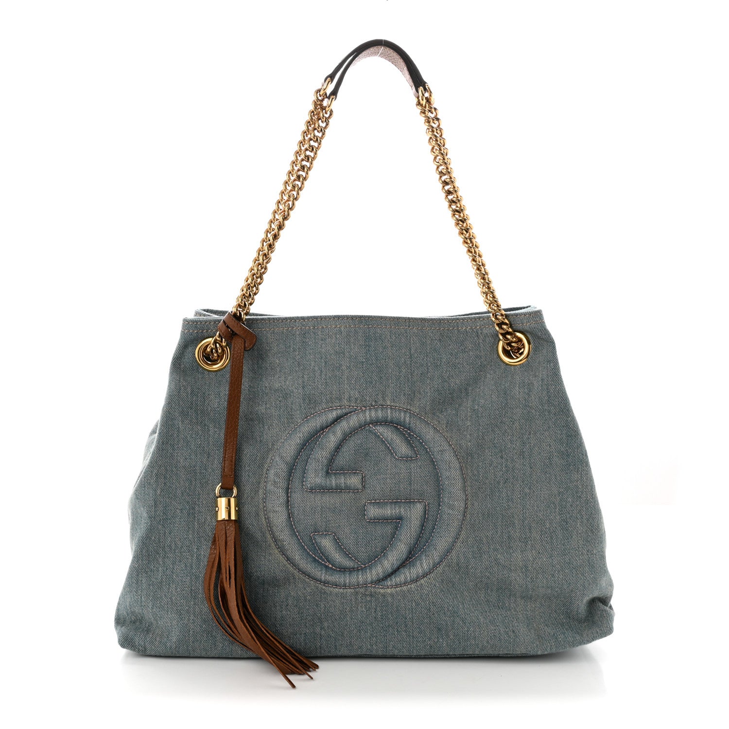 Gucci Denim Medium Soho Chain Shoulder Bag Blue 1 of 10