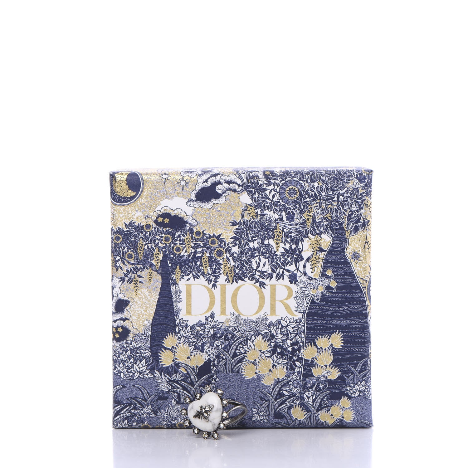 Christian Dior Resin Crystal Metal Blue Bohemienne Heart Ring M Aged Silver White 6 of 6