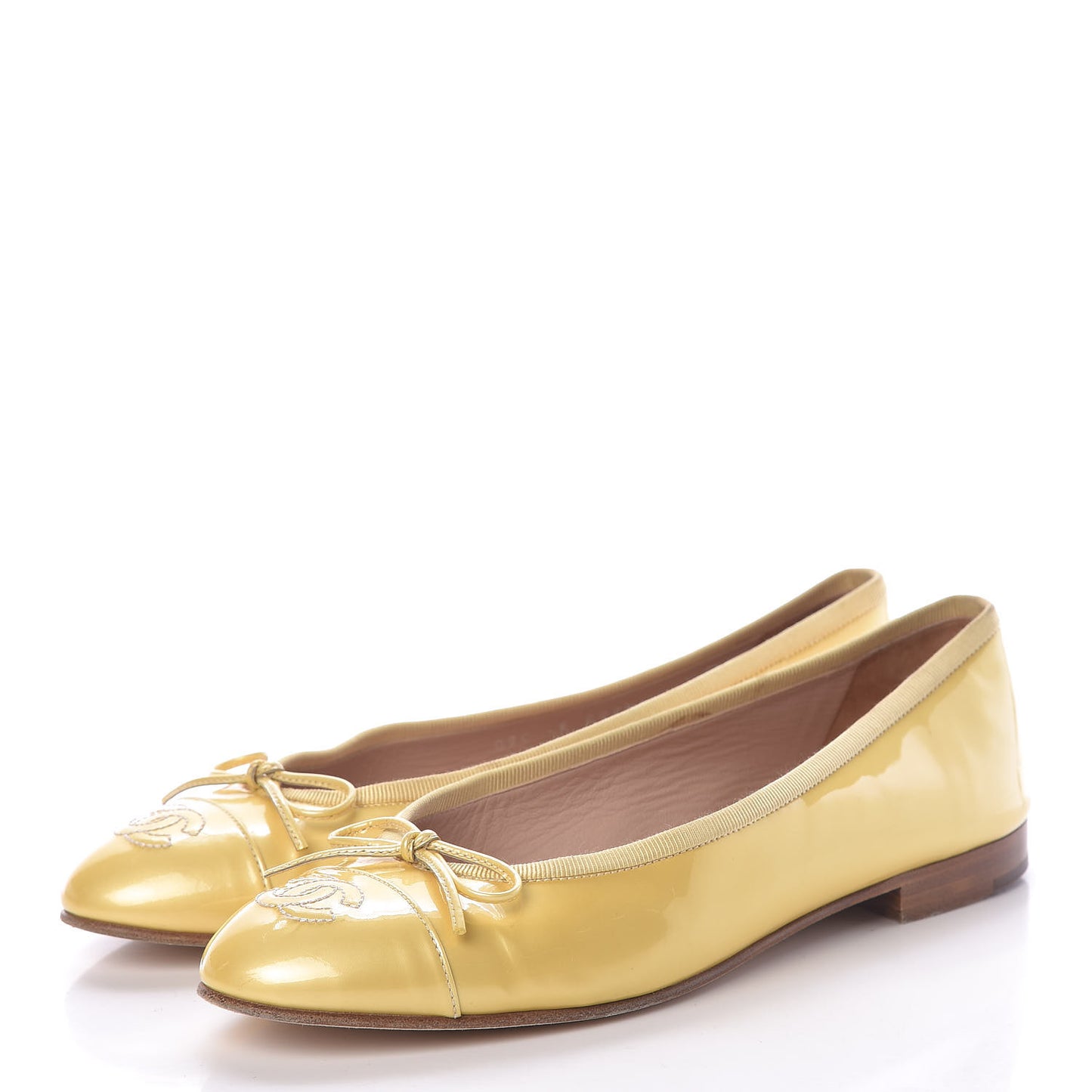 Calfskin Patent CC Cap Toe Ballerina Flats 39 Yellow