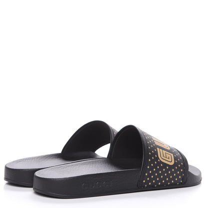 Gucci X SEGA Supreme Canvas GUCCY Stars Mens Slide Sandals 9 Black Gold 4 of 8