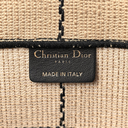 Christian Dior Canvas Embroidered Medium Bayadere Book Tote Black Beige 6 of 10
