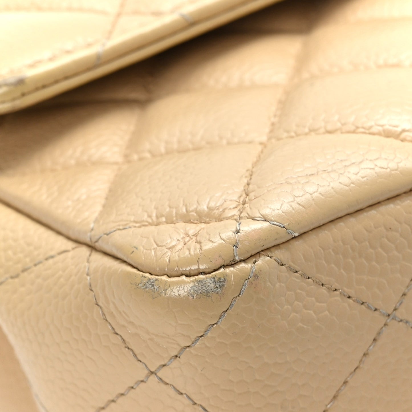 Caviar Quilted Medium Double Flap Beige