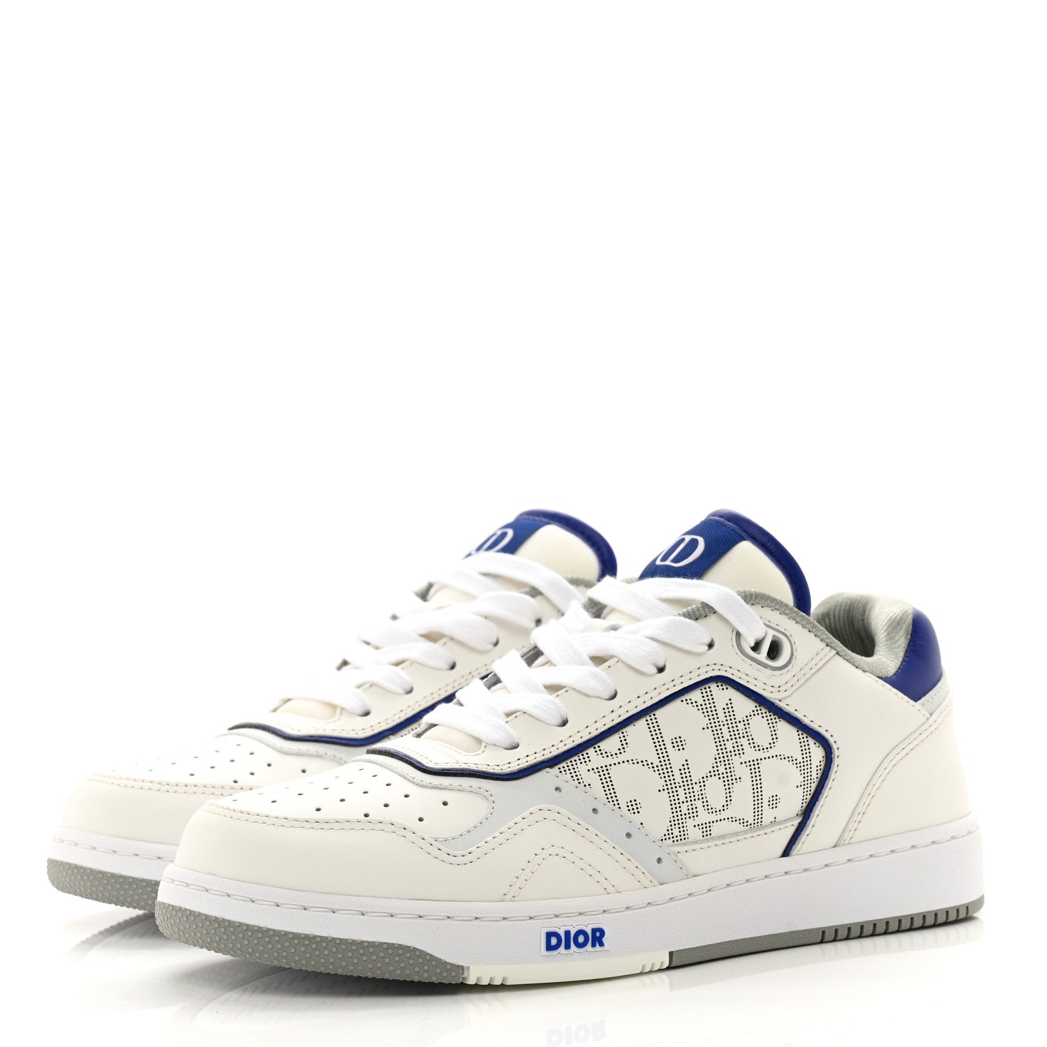Christian Dior Smooth Calfskin Oblique Galaxy Perforated Mens B27 Mid Top Sneakers 38 White Grey 3 of 10