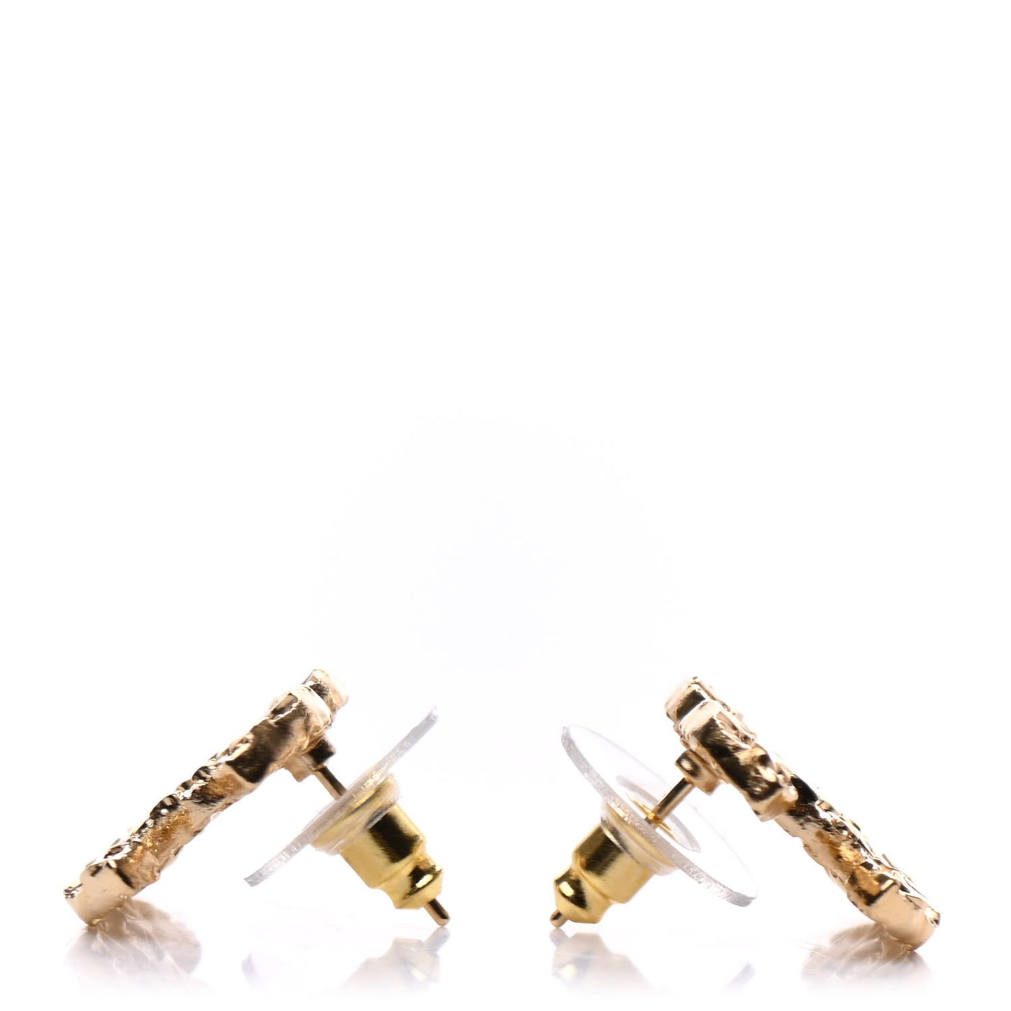 Metal Textured CC Earrings Gold