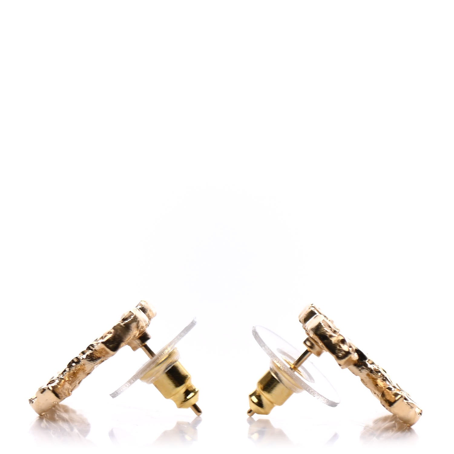 Chanel Metal Textured CC Earrings Gold 3 of 5