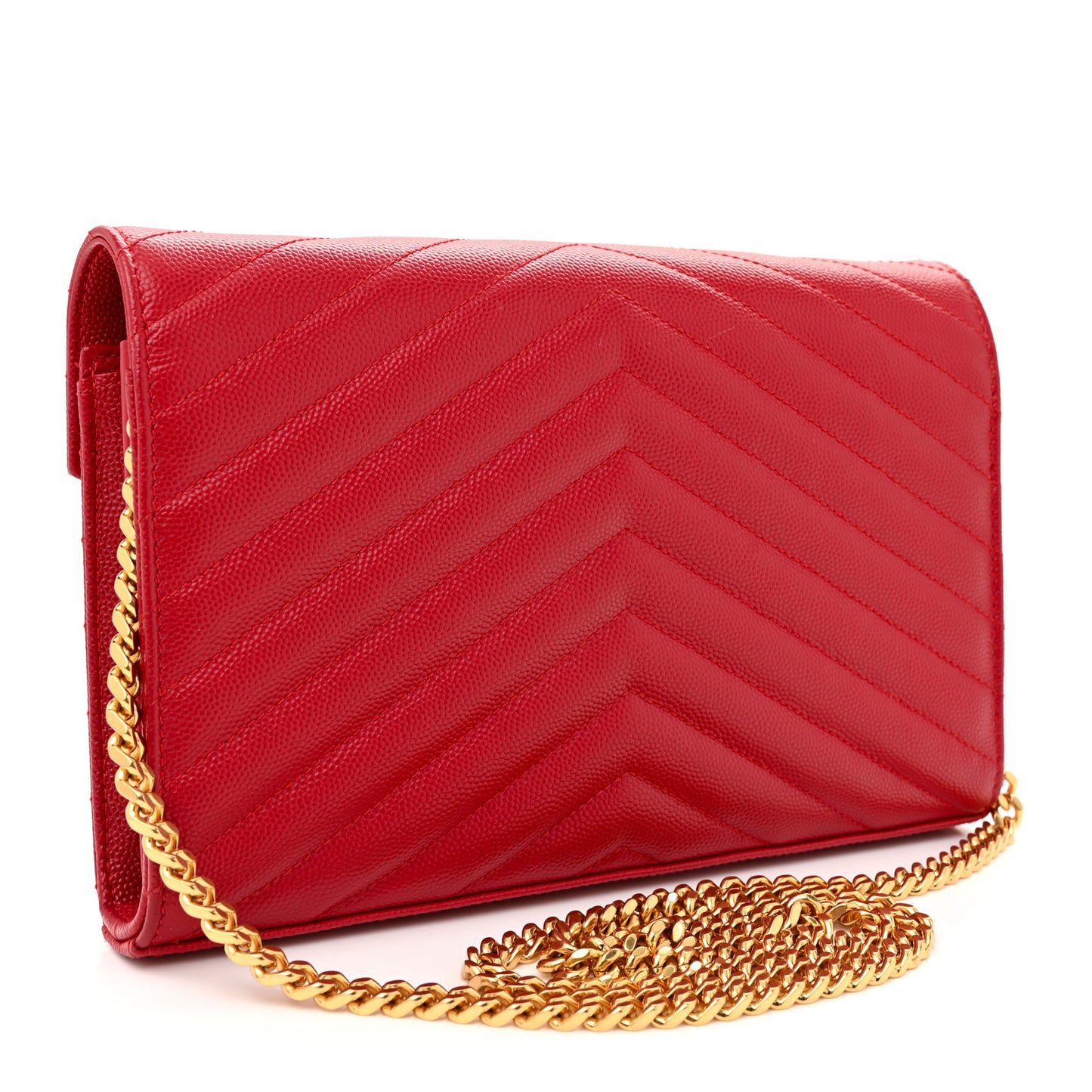 Grain De Poudre Matelasse Chevron Monogram Chain Wallet Red