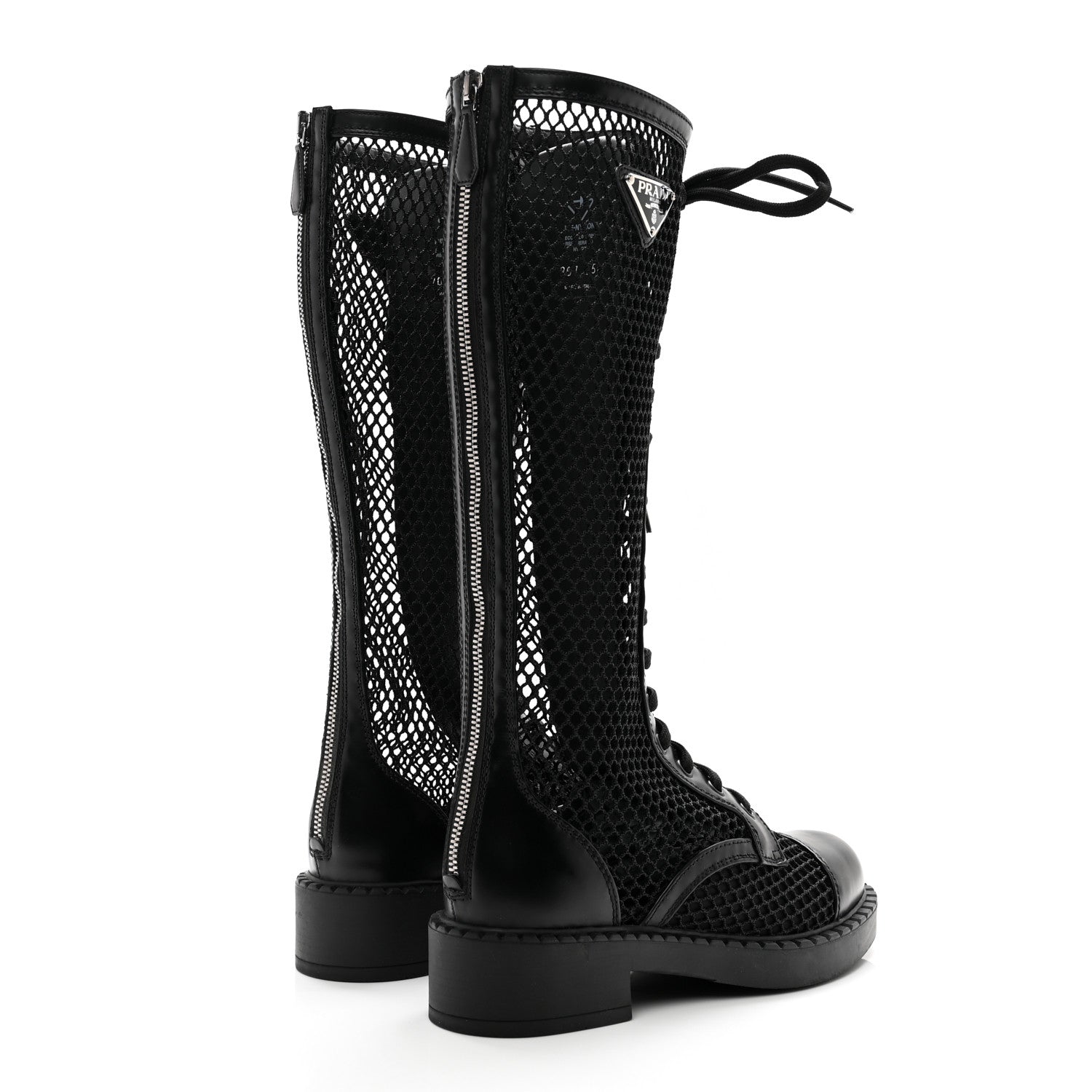 Prada Rete Spazzolato Rois Metal Triangle Logo Womens Knee High 50mm Boots 35.5 Black 4 of 8