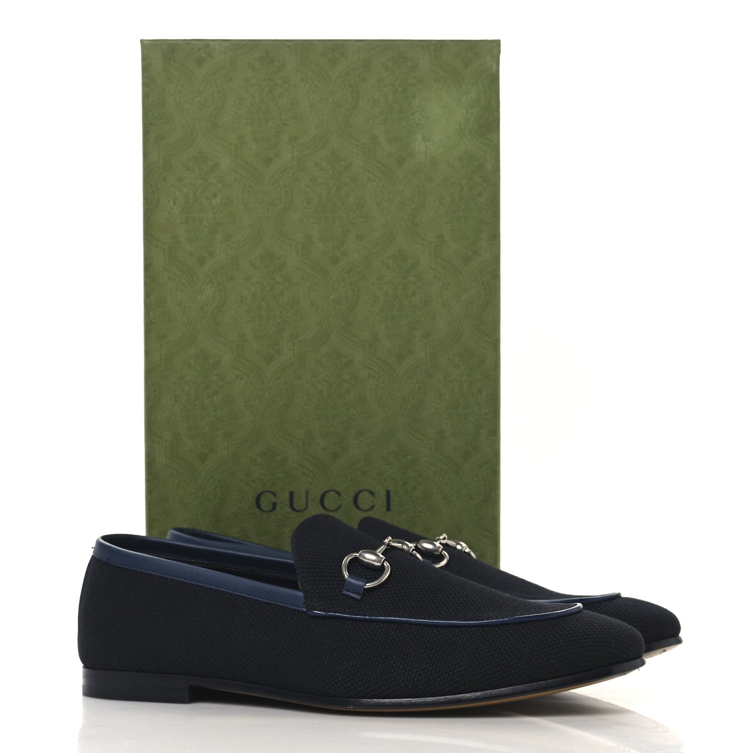 Gucci Canvas Horsebit Mens Jordaan Loafers 9 Black Blue Agata 11 of 11