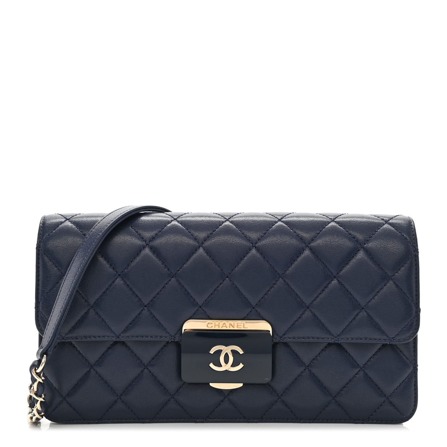 Sheepskin Quilted Small Beauty Lock Flap Navy