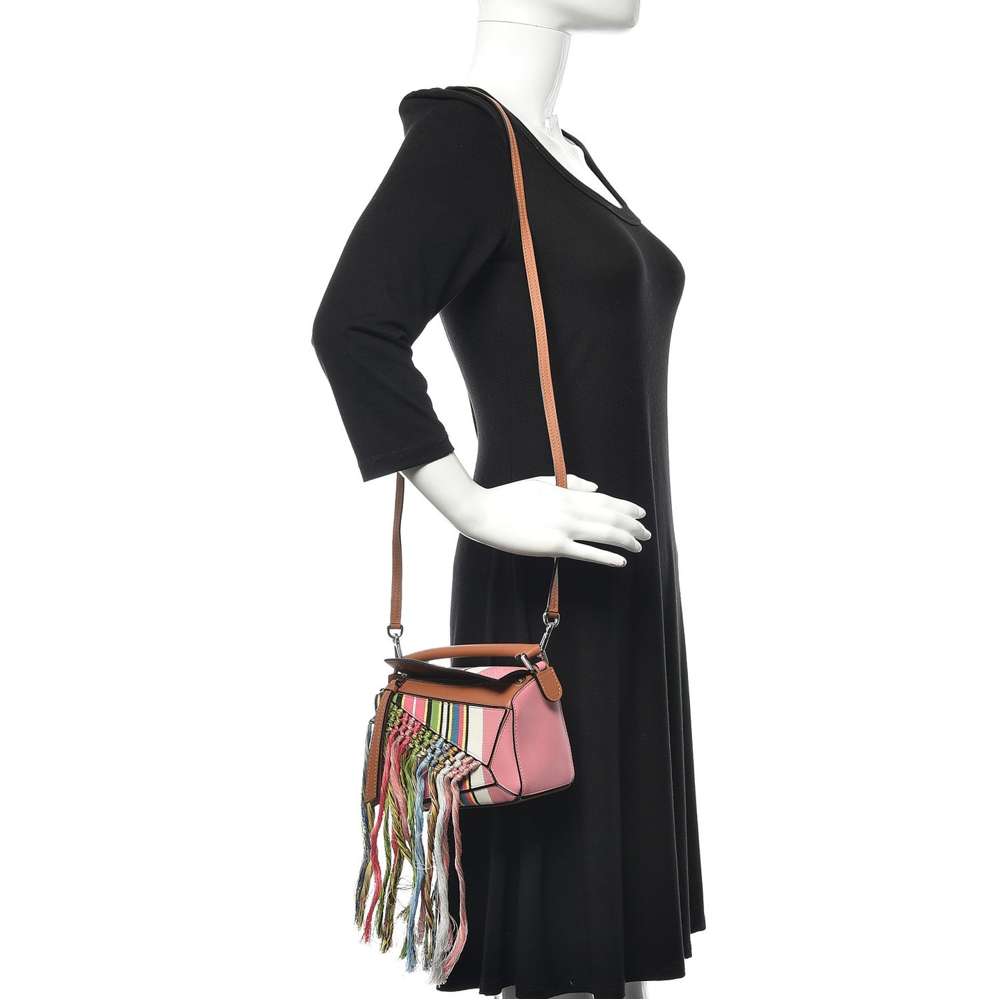 Calfskin Mini Fringe Puzzle Bag Pink Multicolor