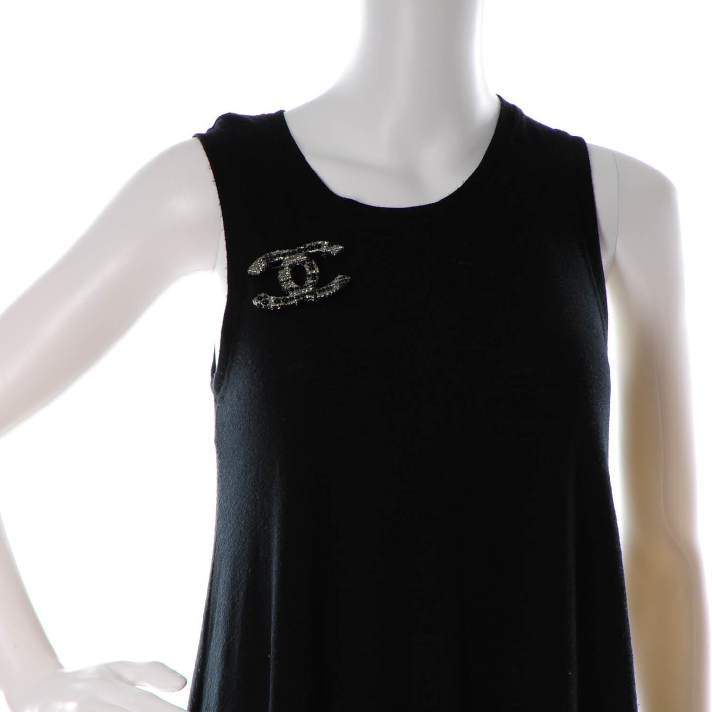 Crystal Bead Large CC Brooch Black