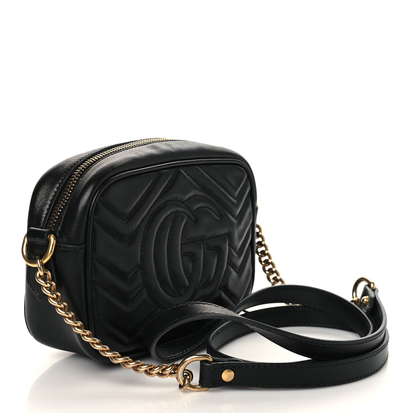 Calfskin Matelasse Mini GG Marmont Chain Shoulder Bag Black