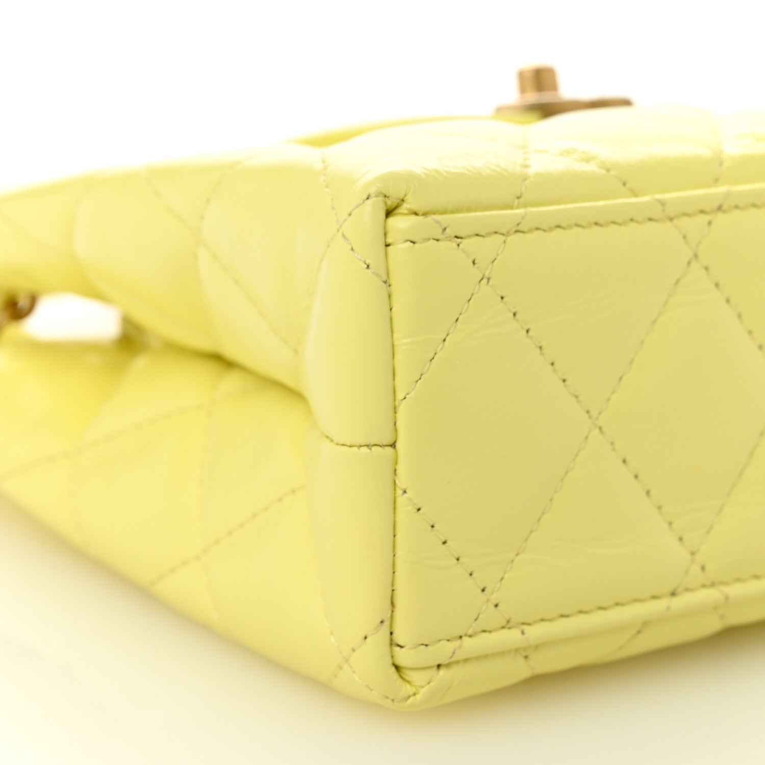 Chanel Shiny Aged Calfskin Quilted Nano Kelly Shopper Light Yellow 9 of 11
