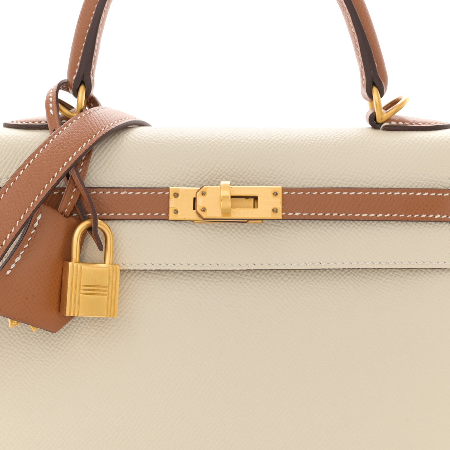 Hermes Epsom Bi-Color Horseshoe Kelly Sellier 25 Craie Gold 8 of 11