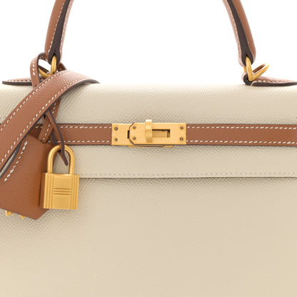 Hermes Epsom Bi-Color Horseshoe Kelly Sellier 25 Craie Gold 8 of 11