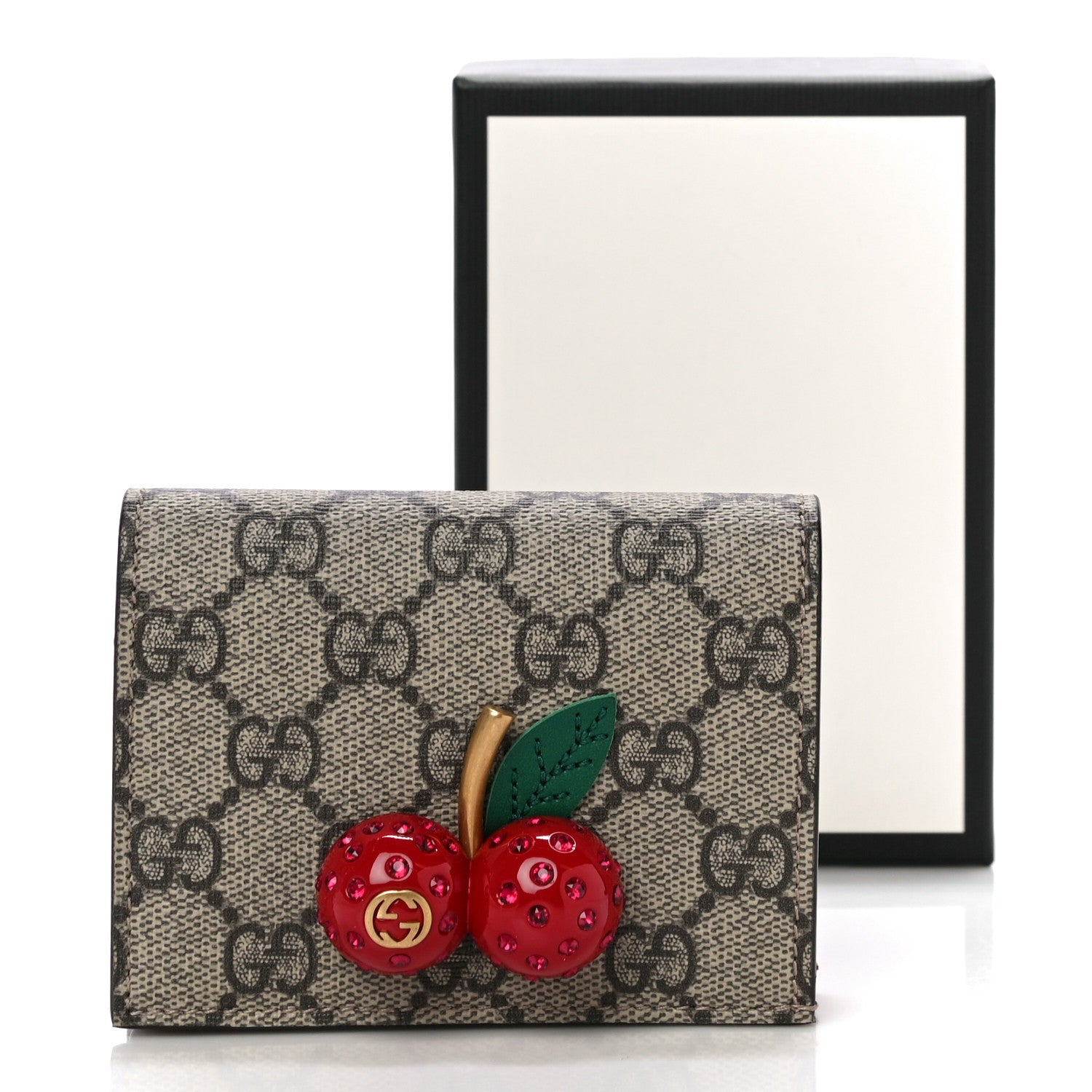 Gucci GG Supreme Monogram Cherry Embellished Card Case Wallet Hibiscus Red 11 of 11