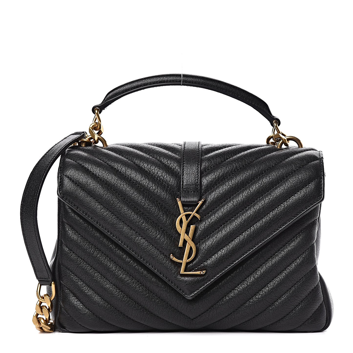 Sheepskin Matelasse Chevron Monogram Medium College Bag Black