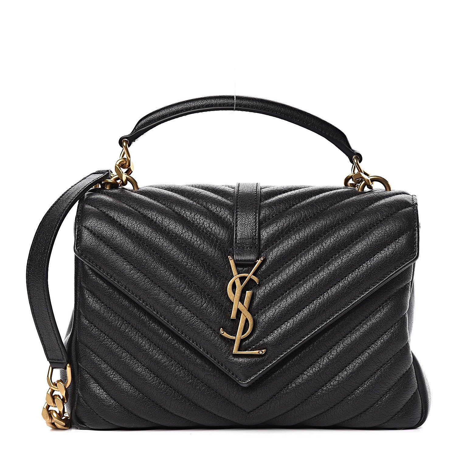 Saint Laurent Sheepskin Matelasse Chevron Monogram Medium College Bag Black 2 of 11