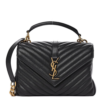 Saint Laurent Sheepskin Matelasse Chevron Monogram Medium College Bag Black 2 of 11