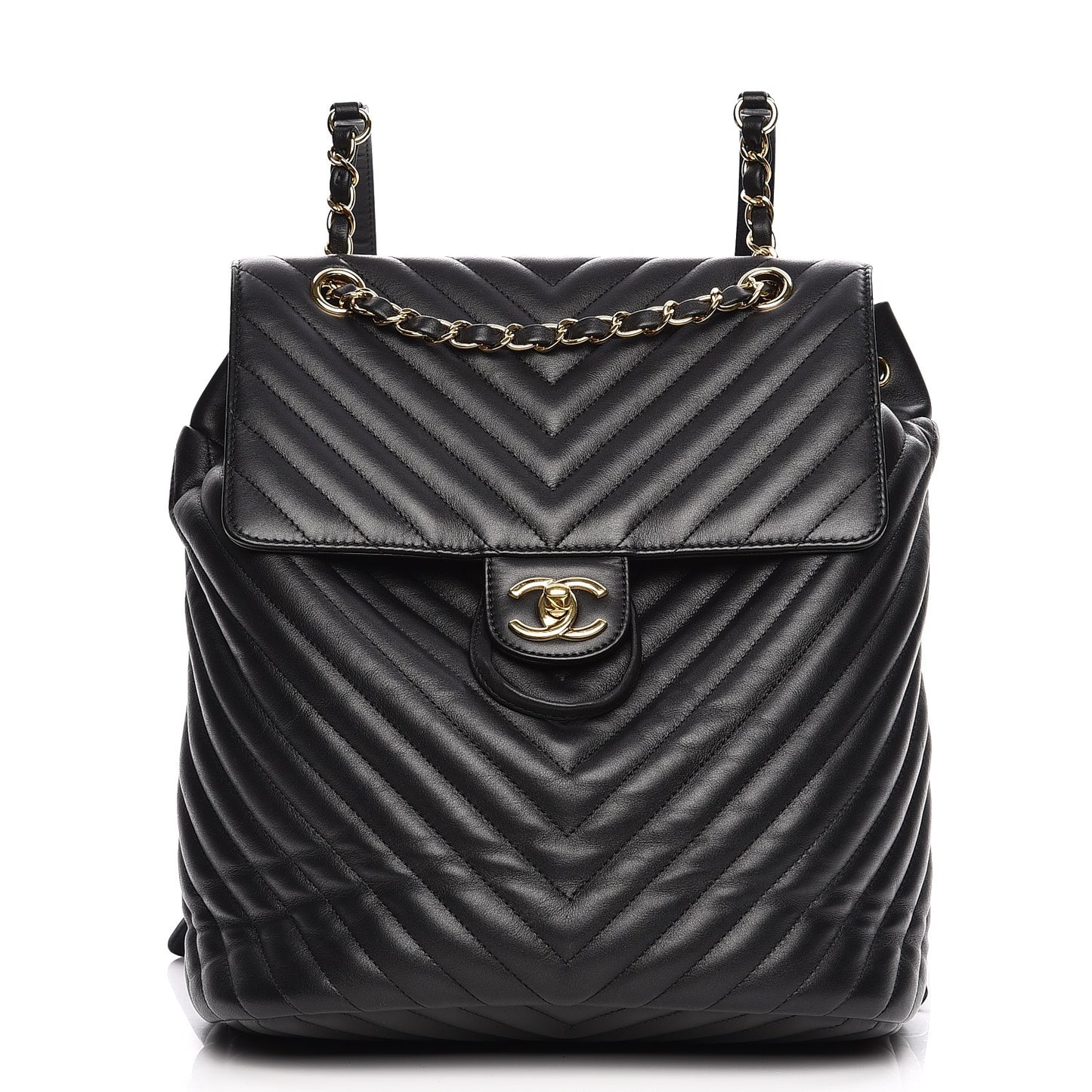 Calfskin Chevron Quilted Large Urban Spirit Backpack Black